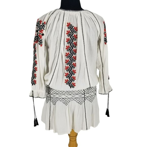 Ulla Johnson Samira White Black Red Embroidered Long Sleeve Mini Boho Dress - Picture 3 of 15